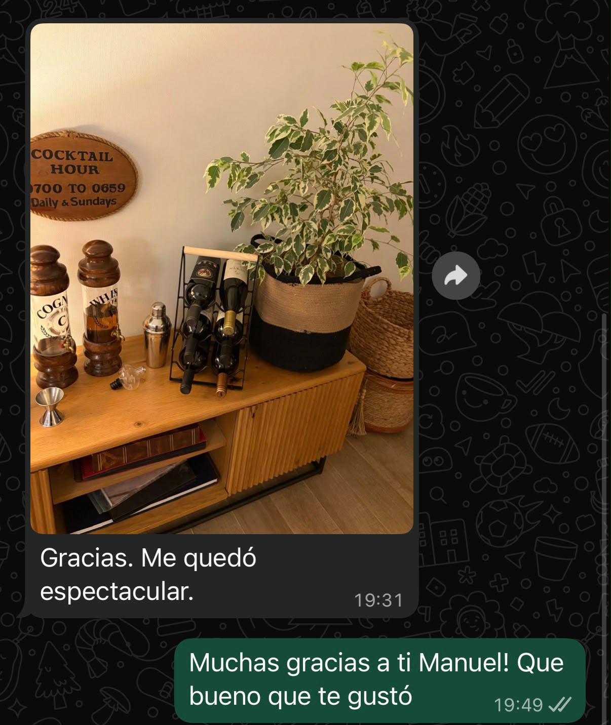 Cliente VINIQ: 'Gracias. Me quedó espectacular.'